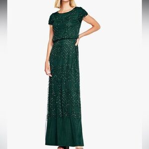 Adrianna Papell Green Beaded Maxi Dress